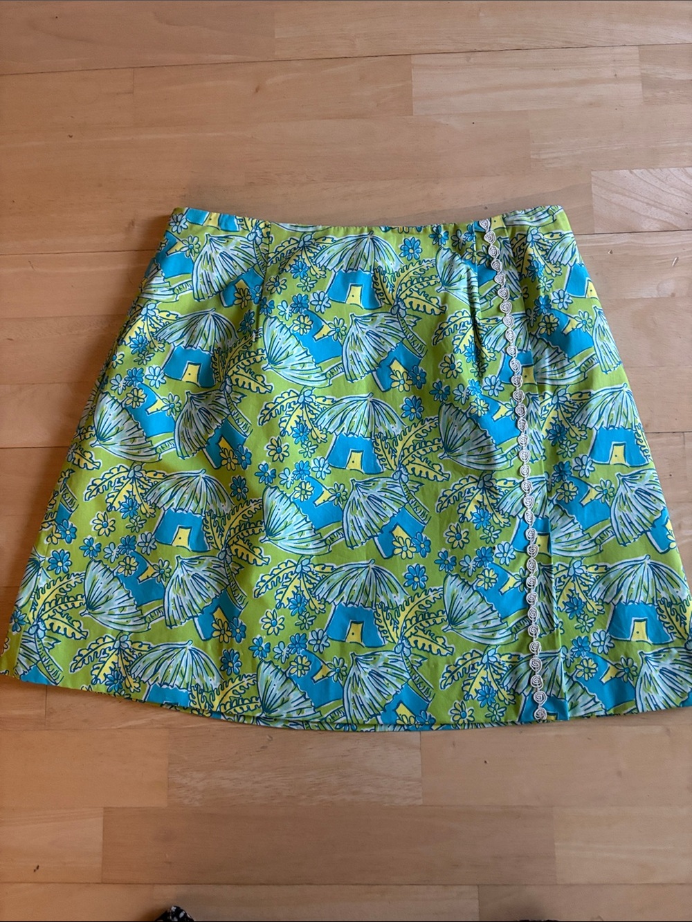 Lilly Pulitzer Blue and Lime Tropical A-Line Skirt